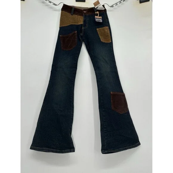 Vintage 70s style Patchwork Watch LA Flare Bell Bottom Cotton Denim Jeans NWT - Picture 2 of 16